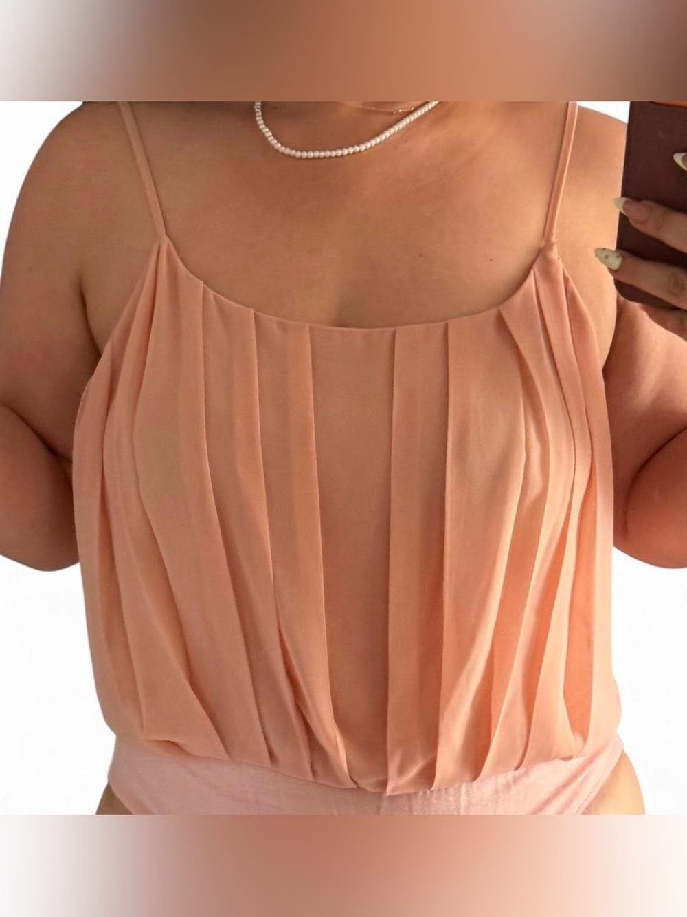 Peach Pleated Spaghetti Strap Top